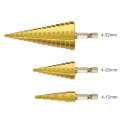 3pc Hss Titanium Coated Drill Bits Step Drill Bits Cone Metal Hole Cutter 4-12/20/32mm Hex Tapered Metal Drill Bits With Bag