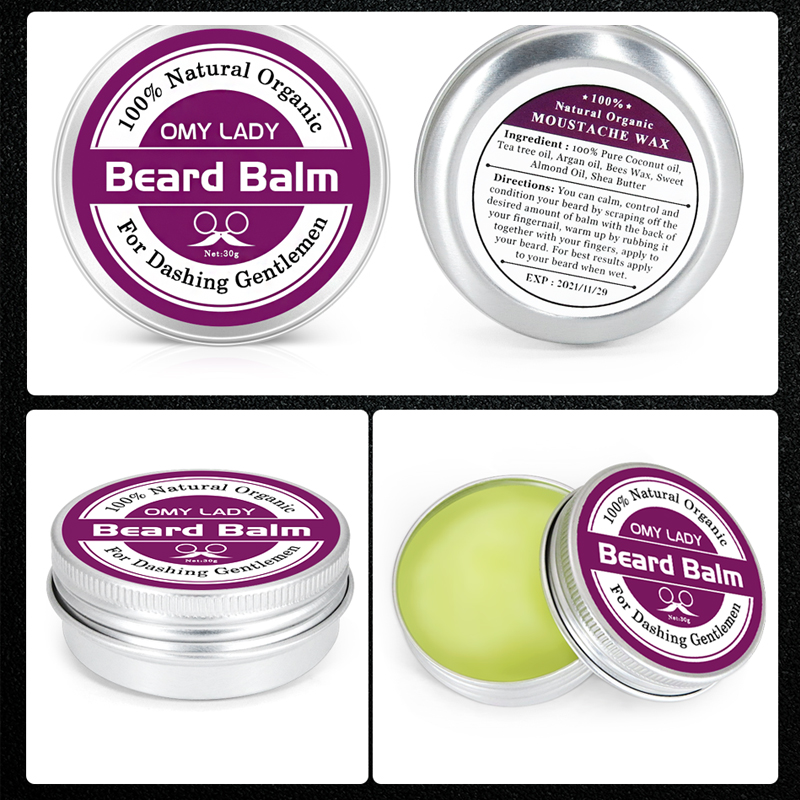OMY LADY Men Organic Beard Oil Balm Moustache Wax Styling Beeswax Moisturizing Smoothing Gentlemen Natural Beard Balm Beard Care