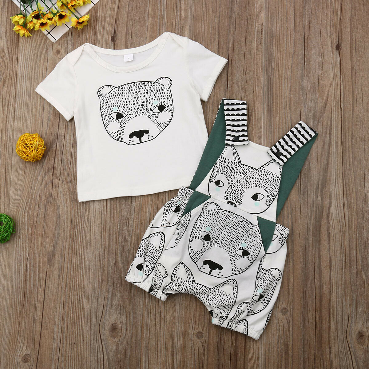 2019 Children Summer Clothing Newborn Toddler Baby Boys Girls Cartoon Print Casual T-shirt+Bib Pant overalls Shorts 2Pcs Set