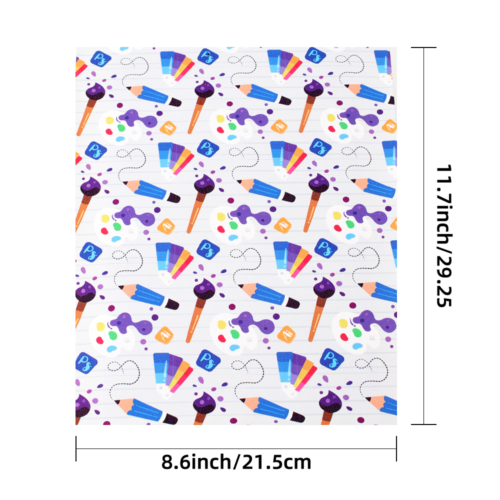 IBOWS 5pcs 22*30cm Back to School Series Cartoon Pencil Printed Faux Leather Fabric DIY Bows Artificial Synthetic Leather Sheets