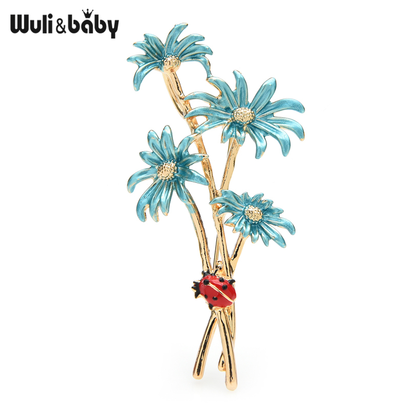 Wuli&baby Enamel Daisy Flower Brooches For Women Weddings Banquet Office Brooch Pins Gifts
