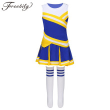 Kids Girls Sport Game Cheer School Girl Costume Sleeveless Tops Pleated Skirt Socks Set Cheerleading Uniforms Dress Up Outfit