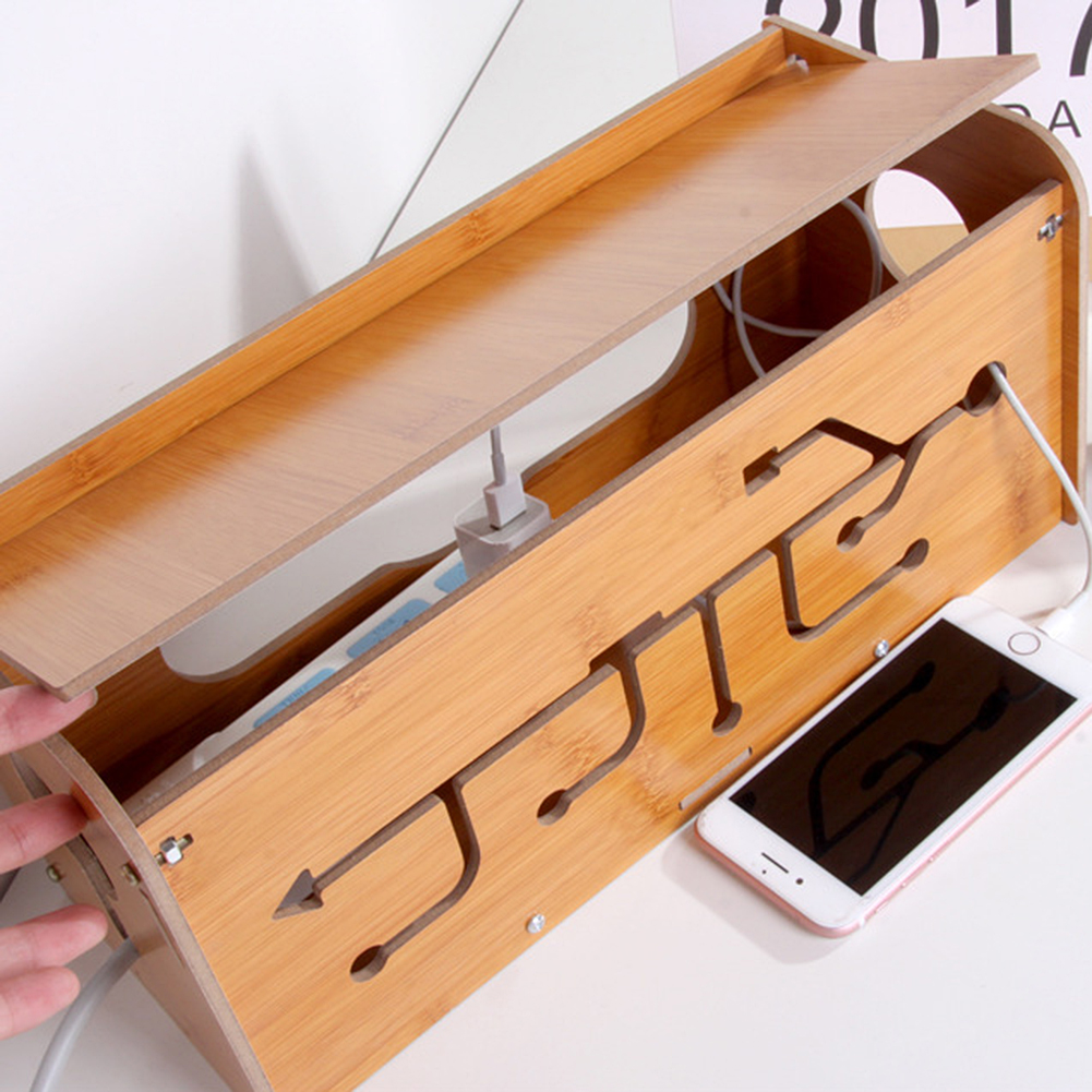 Multifunctional Phone Charging Cable Bamboo Wood Creative Wire Storage Boxs Household Power Board Storage Finishing Box