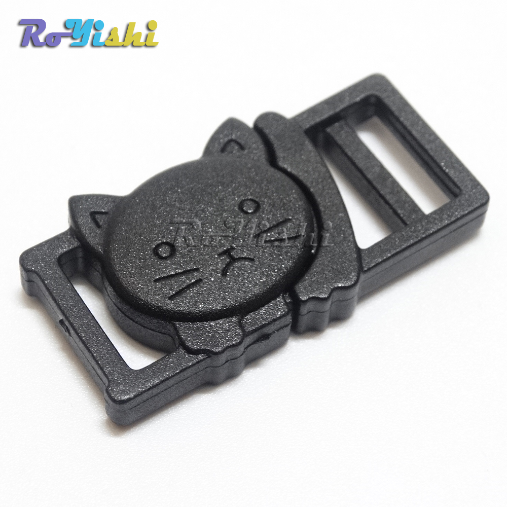 100pcs/pack 3/8" Cat-Head Plastic Black Safty Breakaway Buckles For Cat Collar Paracord Webbing Garment Accessories