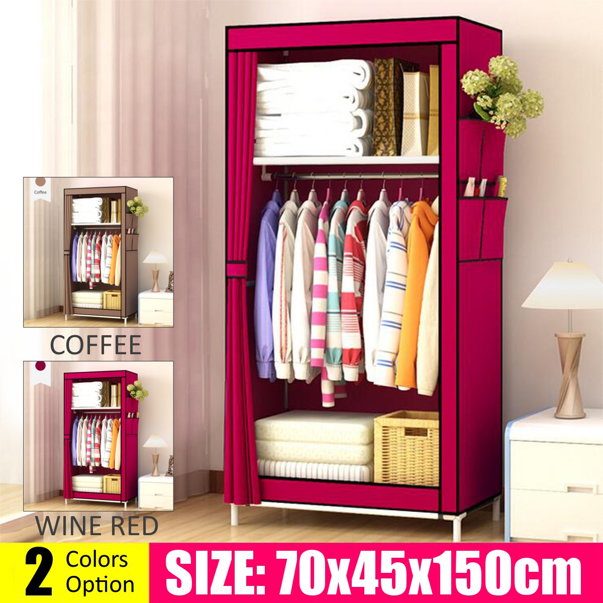 Portable Cloth Wardrobe Home Bedroom Clothes Storage Organizer Cabinet DIY Assembly Dampproof Fabric Wardrobe Closet Furniture