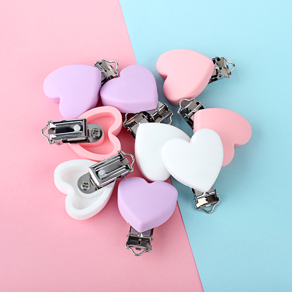 Keep&Grow 3Pcs Silicone Heart Pacifier Clips BPA Free Baby Teethers Food Grade Silicone Beads For Feeding Pacifier Chain Making