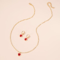 ZYZQ Cute Jewelry Set Small Fresh Pomegranate Red Cherry Necklace Simple Wild Cubic Zirconia Earrings