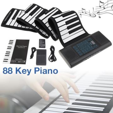 88 Keys Roll Up Electronic Piano Rechargeable Silicone Flexible Keyboard Organ Built-in 2 Speakers Support MIDI Bluetooth