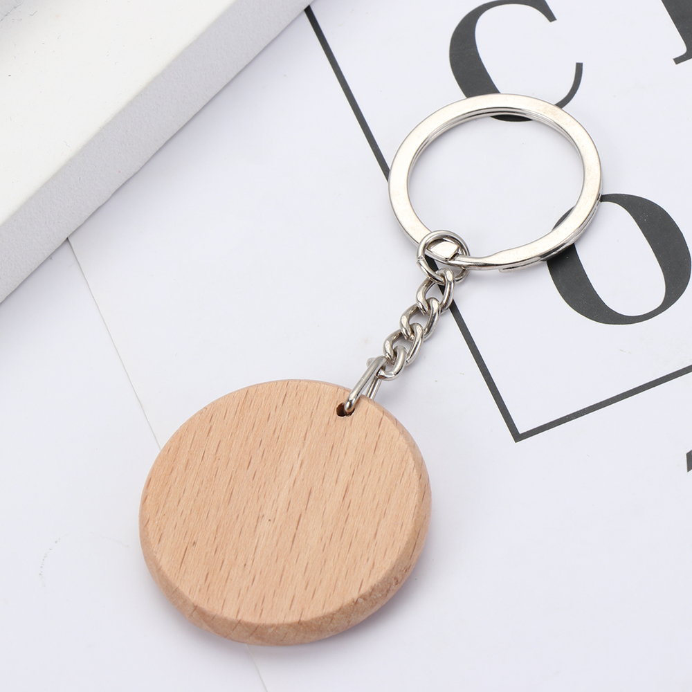 1Pc Blank Wooden Keychain Round Rectangle Wood Key Chains Key Tags Pendant Wood Key Chain Holder Keyrings DIY Engraving Key ID