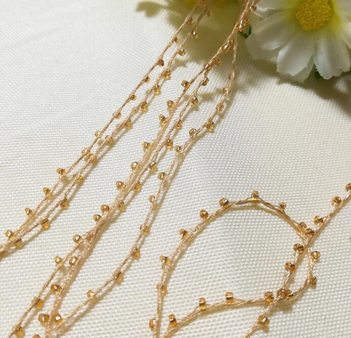 1M Gold Lace Crystal Beads Sequin Fabric Beaded Trim Ribbon DIY Sewing Applique Collar Cord Wedding Dress Guipure Decor YU21