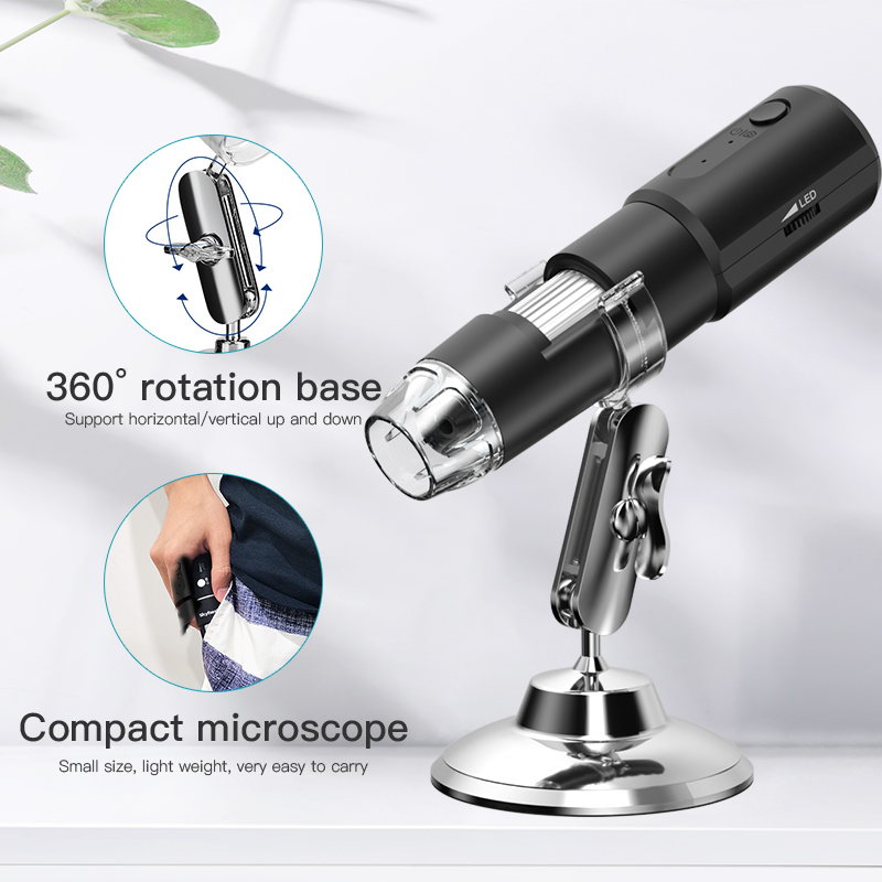 Multifunctional 50~1000X WIFI Wireless Digital Microscope Portable Mini Microscope Camera with 360° Rotation Base 8 LED Light