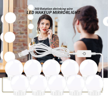 LED Makeup Mirror Light Bulb Hollywood Vanity Lights Stepless Touch Dimmable Wall Lamp 2/6/10/14Bulbs Kit for Dressing Table 5V