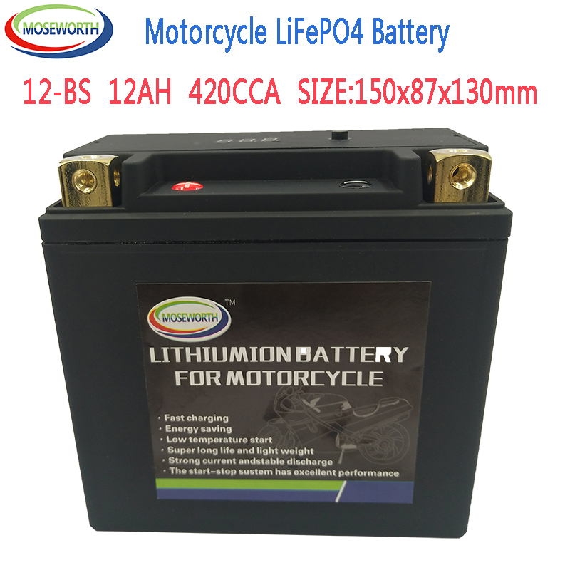 12-BS Motorcycle Battery 12V LiFePO4 lithium-ion Battery 420CCA 12AH Size-150x87x130mm Jump Starter with BMS Voltage Protection