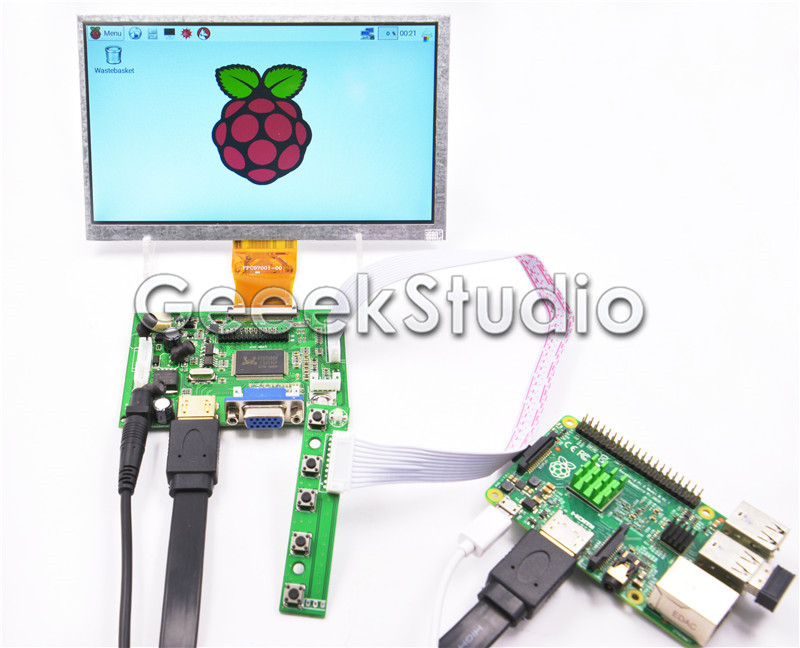 7 inch 800*480 LCD Monitor Display Screen with Driver Board HDMI VGA 2AV for Raspberry Pi 3 / 2 Model B