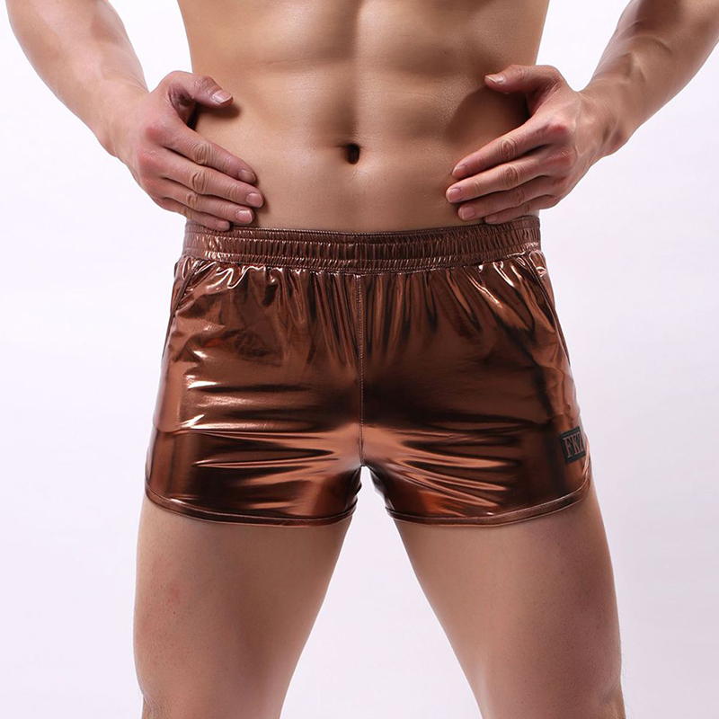 Men Hot Shorts Shiny Metallic Low Rise Boxer Shorts Stage Performance Clubwear Costumes Gymnastic Swimsuit Homme Pants Underwear