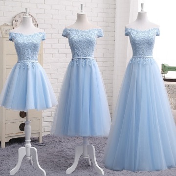 Lace up blue bean sand Net yarn Long Bridesmaid Dresses new spring 2020 One shoulder wedding party prom dress girls Custom