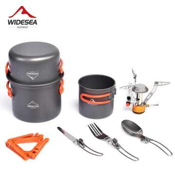 Widesea Camping Cookware Set Outdoor Tableware Equipment Supplies Gas Burner Folding Knife Fork Portable Pot Tourism Travel