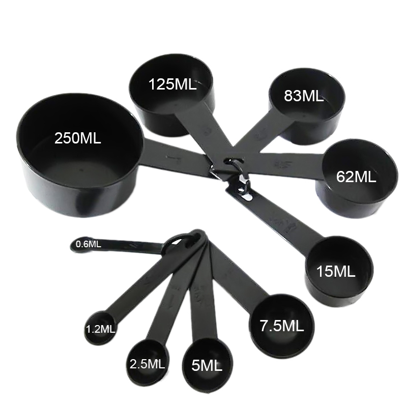 10Pcs/Set Plastic Measuring Spoon Black Color Measuring Cups And Condiment Scoop Silicone Handle Kitchen Measuring Tool