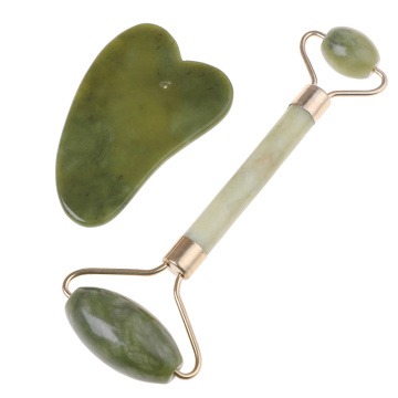 Massage Roller+Body Guasha Board for Facical Massage Natural Jade Guasha Scraper Face Massage Roller Set