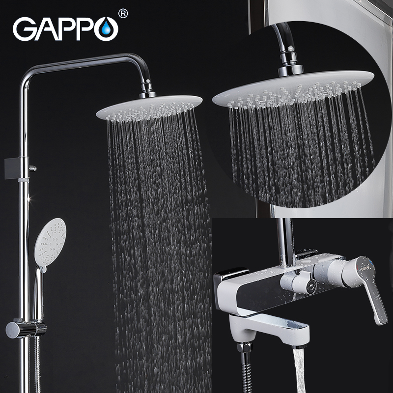 GAPPO Sanitary Ware Suite White Color Brass bathroom bath shower mixer set waterfall rain shower head bathtub taps