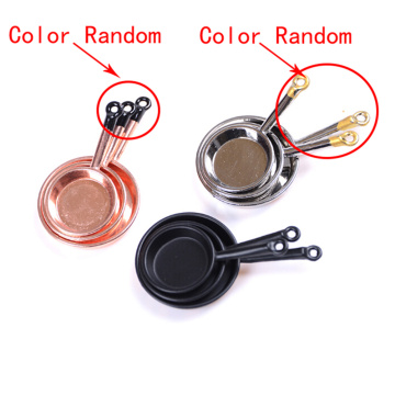 3pcs Dollhouse Miniature Metal Frypan Frying Pans Cooking Pot Cookware Kitchen Toys Accessory