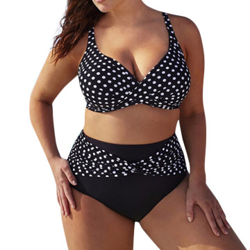 Plus Size Fashion Bikini Ladies Swimwear 2020 Tank Top Sexy Black Dot Printed Bath Suit Two-Piece Women's Push Up Swimsuit S-5XL