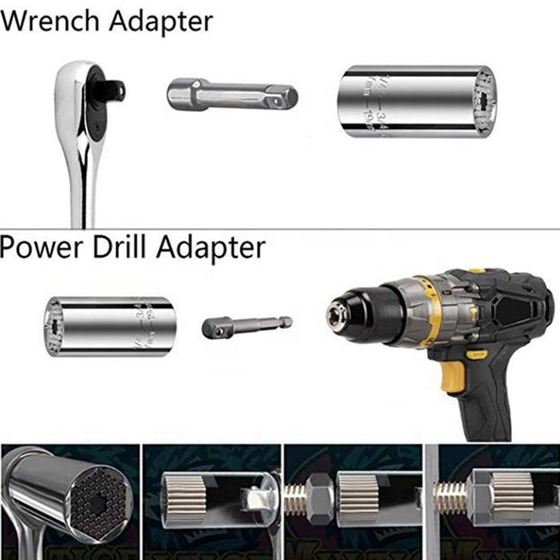 2 pcs Self-Adjusting Universal Socket Wrench Set Sockets Sleeve 7-19mm Power Drill Ratchet Bushing Spanner Key Multi Hand Tools
