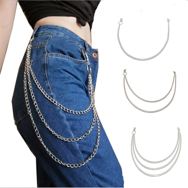 Novelty! Women's Two Layer Butterfly Chain Hip Hop Punk Gold Silver Metal Chain For Pants Rock Jewelry Keychain