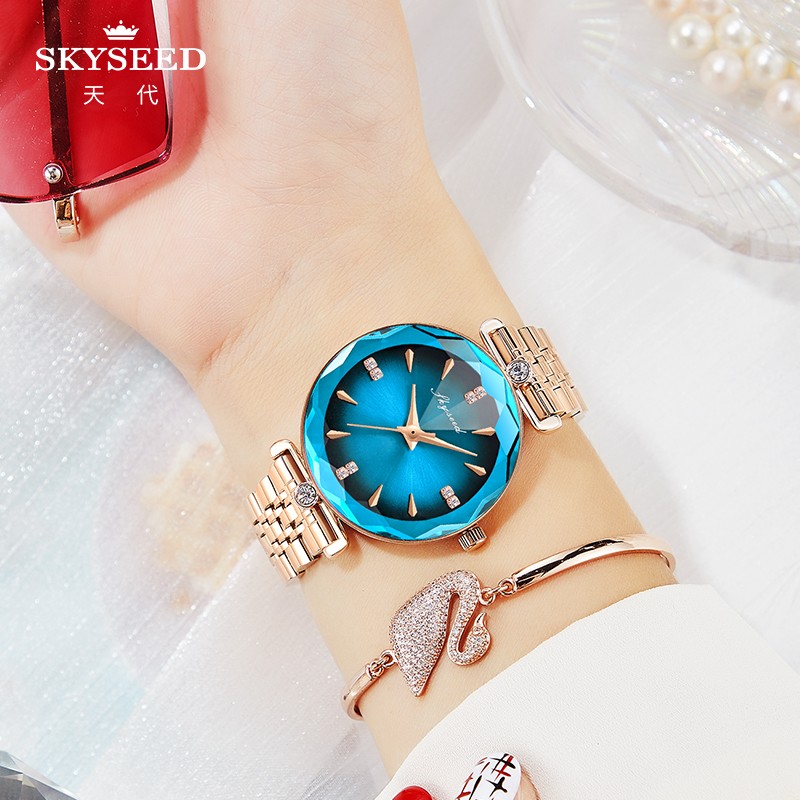 SKYSEED fashion tempered mineral glass mirror ladies watch