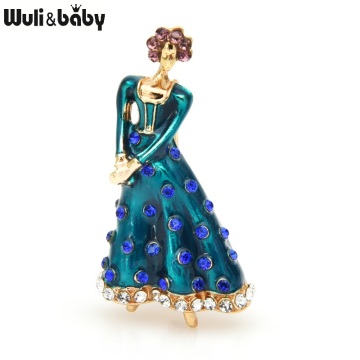 Wuli&baby Enamel Dress Lady Brooches For Women 3-color Rhinstone Girl Figure Party Casual Brooch Pins Gifts