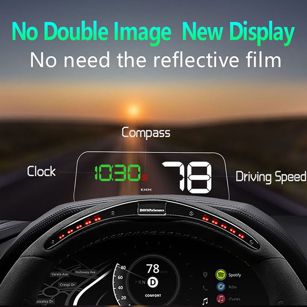 Universal Car HUD Mirror GPS Digital Speedometer LED Projector Overspeed Alarm Voltage Driving Direction A100S Head Up Display