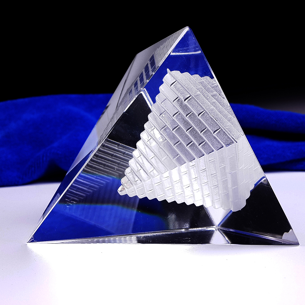 Clear Fengshui Hollow Pyramid Healing Crystal Wicca crafts Desk Paperweight