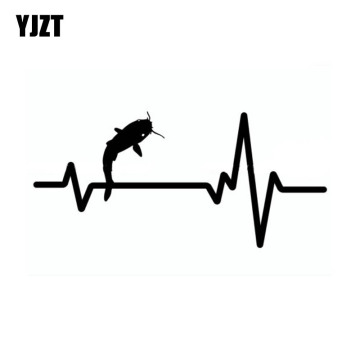 YJZT 13.4cm*6.2cm Heart Beat Line FISHING FISH CATFISH Vinyl Car-styling Car Sticker Decal Black Silver C11-0231