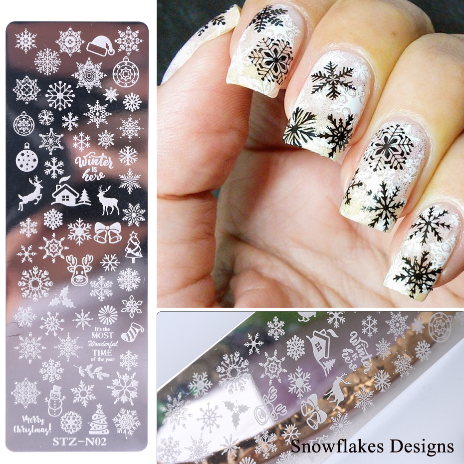 Snowflakes Nail Stamping Plates Christmas Nail Art Template Stainless Steel Butterfly Image Manicure Printing Tool CHSTZN01-12-2