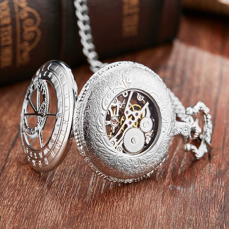 Cross Christian Mechanical Pocket Watch Doctor Men Women Sliver Clock Hand Wind Roman Numerals Dr. Flower Engraved Nurse Watches