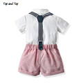 Top and Top Toddler Boys Clothing Set Newborn Gentleman Suit Short Sleeve Bowtie Shirt+Suspender Shorts Casual Baby Boy Clothes