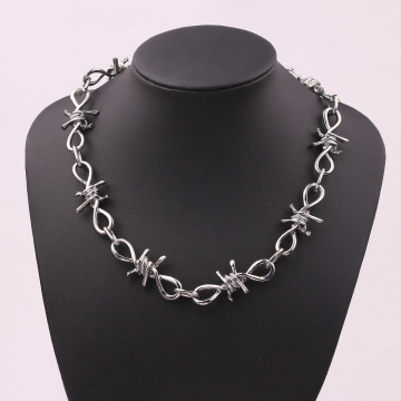 1 Set Men's Punk Gothic Necklace&Bracelet Set Alloy Barbed Wire Brambles Shaver Pendant Jewelry Hip-hop Choker&Bangle