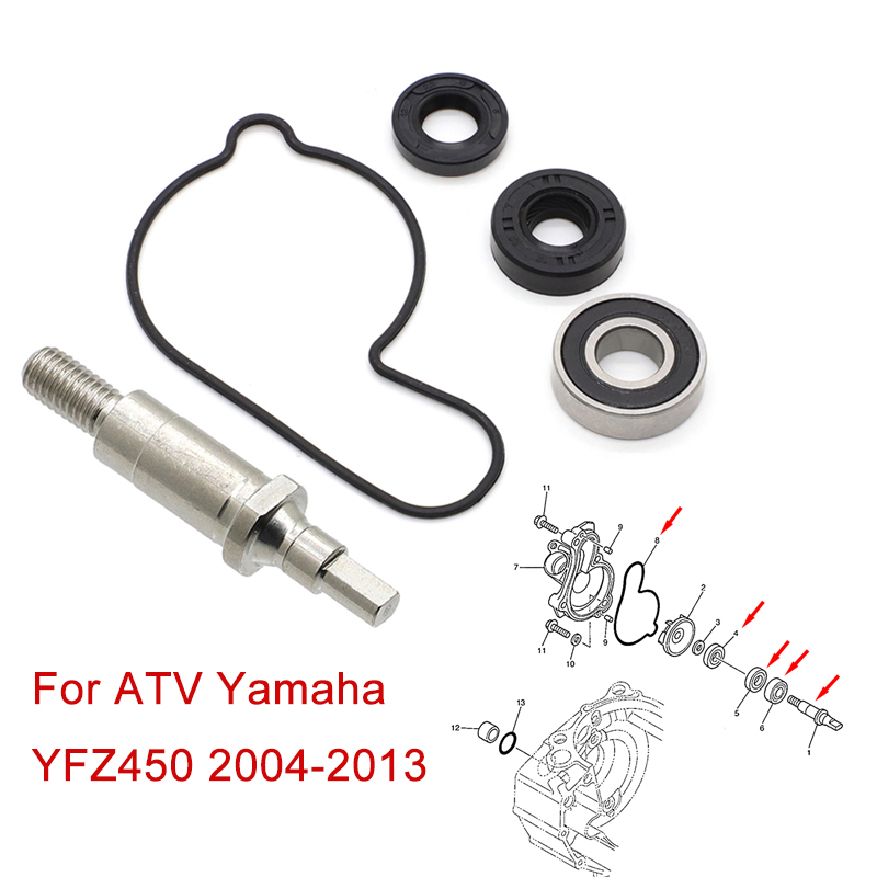 Water Pump Impeller Shaft Bearing Rebuild Gaskets Seals Repair Kit For Yamaha YFZ450 2004 - 2013 YFZ450LE YFZ450SE YFZ450BB
