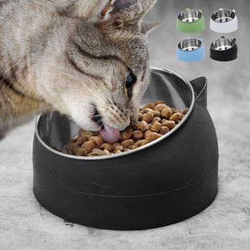 Cute Cat Dog Bowl To Protect The Cervical Spine 15 Degree Oblique Mouth Pet Stainless Steel Food Bowls For Cat Supplies Durable