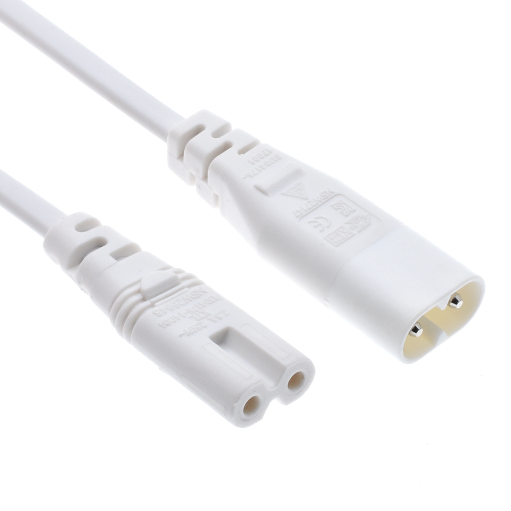 White Color IEC320 C7 to C8 extension cords,C8-C7 IEC Jumper cable,IEC male to female 2PIN power line,4m&5m,H03VV-F 2*0.75MM