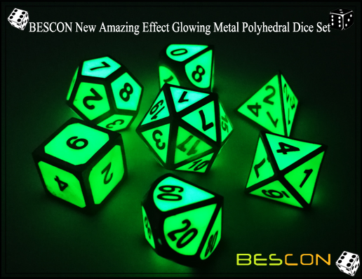 BESCON New Amazing Effect Glowing in the Dark Metal Polyhedral Role Playing RPG Game Dice Set of 7-3