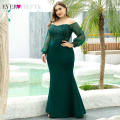 Plus Size Sparkle Prom Dresses Long Ever Pretty EP00711 Off Shoulder Full Sleeve Sequined Mermaid Party Gowns Robe De Soiree