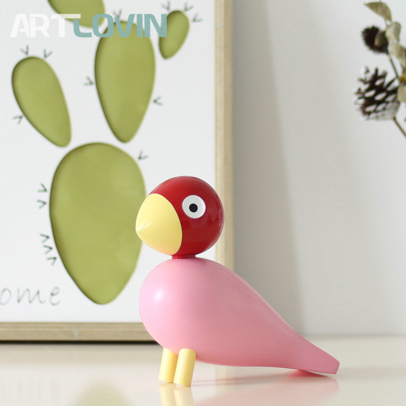 Nordic Denmark Wooden Bird Figurines Wood Carving Puppet Colorful Painted Sculpture Figure Animal Ornaments for Home Decoration