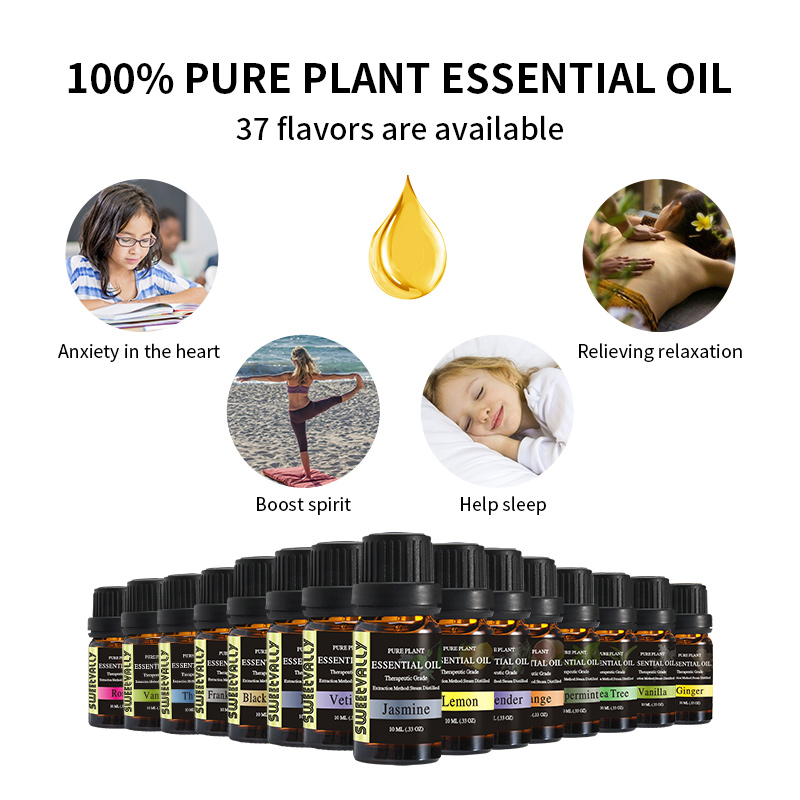 Hot Sale 100% Pure Natural Essential Oils 10ml Glass Bottle Pure Plant Essential Oils For Aromatic Aromatherapy Diffusers
