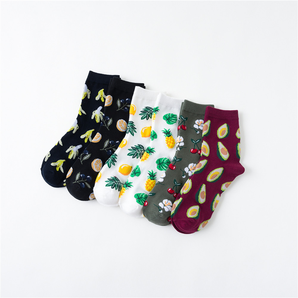 Korean fresh fruit socks lemon avocado pineapple cherry blueberry orange hazelnut banana Harajuku skateboarding socks