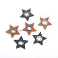 30pcs/lot STAR black/brown PU leather sew on Badges patch labels + inner 8mm metal brass eyelets grommets free ship