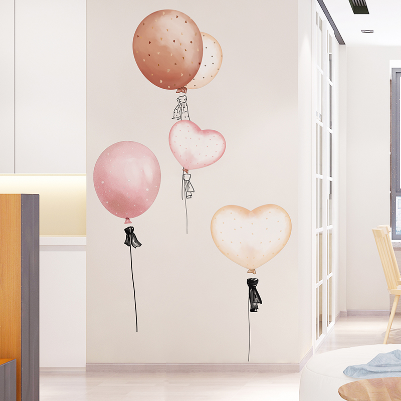 [shijuekongjian] Cartoon Girl Moon Wall Stickers DIY Balloon Mural Decals for Kids Rooms Baby Bedroom Nursery House Decoration