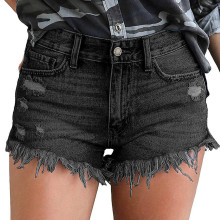 short femme women's shorts Women's Shredded Tassel Denim Summer Pocket Shorts Jeans denim shorts for women ropa de mujer