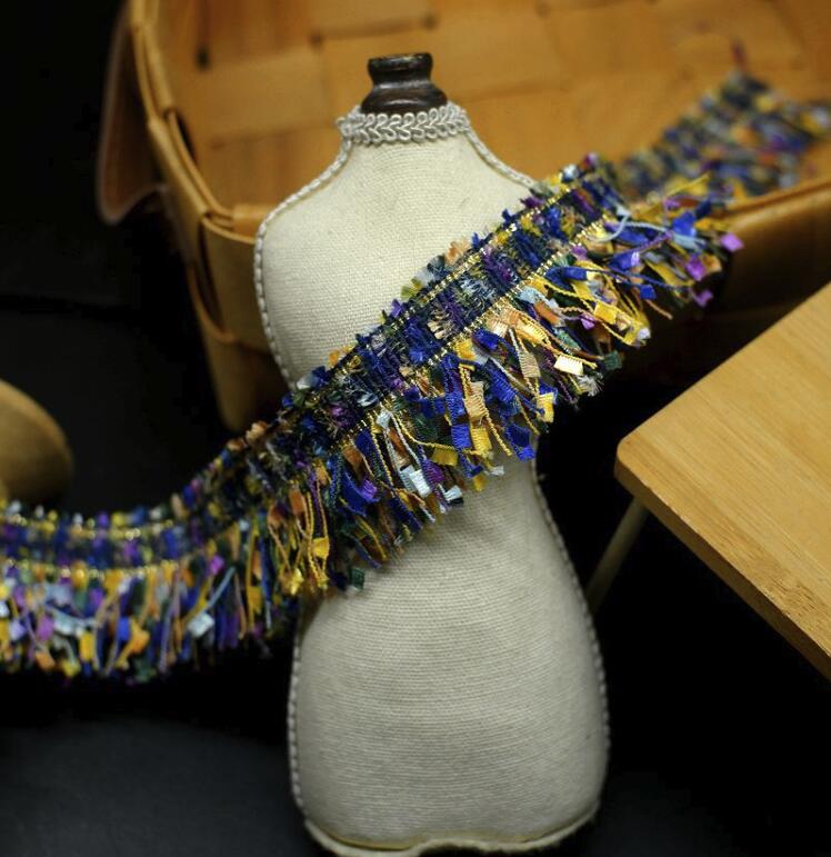 1Meter 2.5cm Width Nylon Gold tassel fringe Embroidered Lace Trim Ribbon Fabric Handmade DIY Costume Dress Sewing Supplies Craft