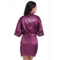 new purple robe silver writing mother of the groom robes wedding Short Bride kimono bridesmaid satin robe drop shipping